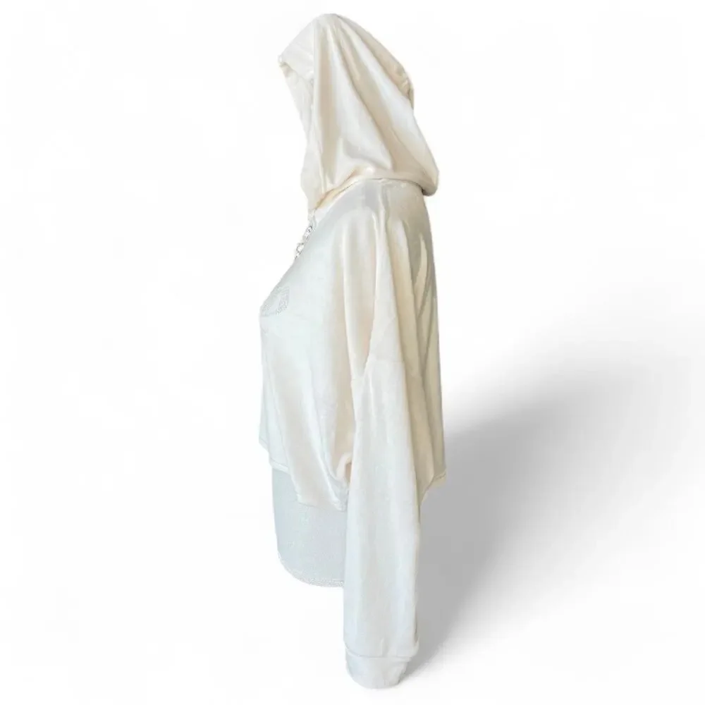 Juicy couture ivory cropped hoodie Y2K lightweight Athliesure velour size large - Picture 2 of 8